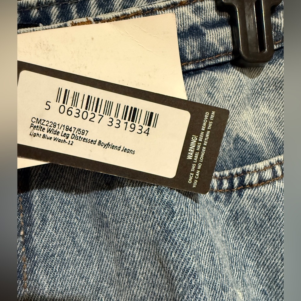 Pretty Little Thing PLT Petite Wide‎ Leg Distressed Boyfriend Jeans NWT Size 12 - Picture 4 of 7